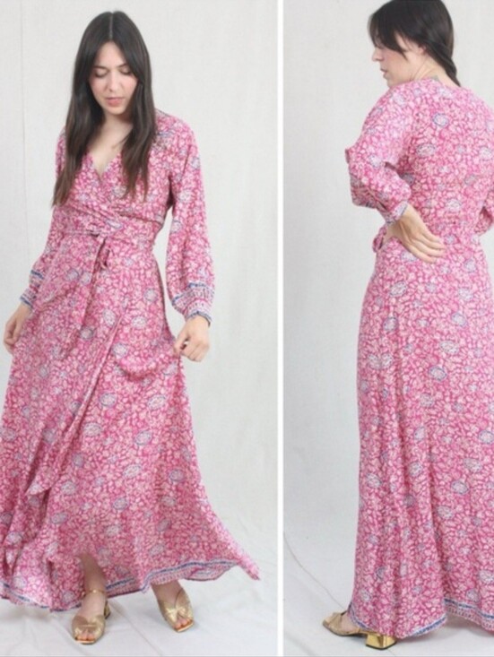 Natalie Martin Dresses & Skirts - Natalie Martin Kate 100% Silk Long Sleeve Wrap Maxi Dress Size Small